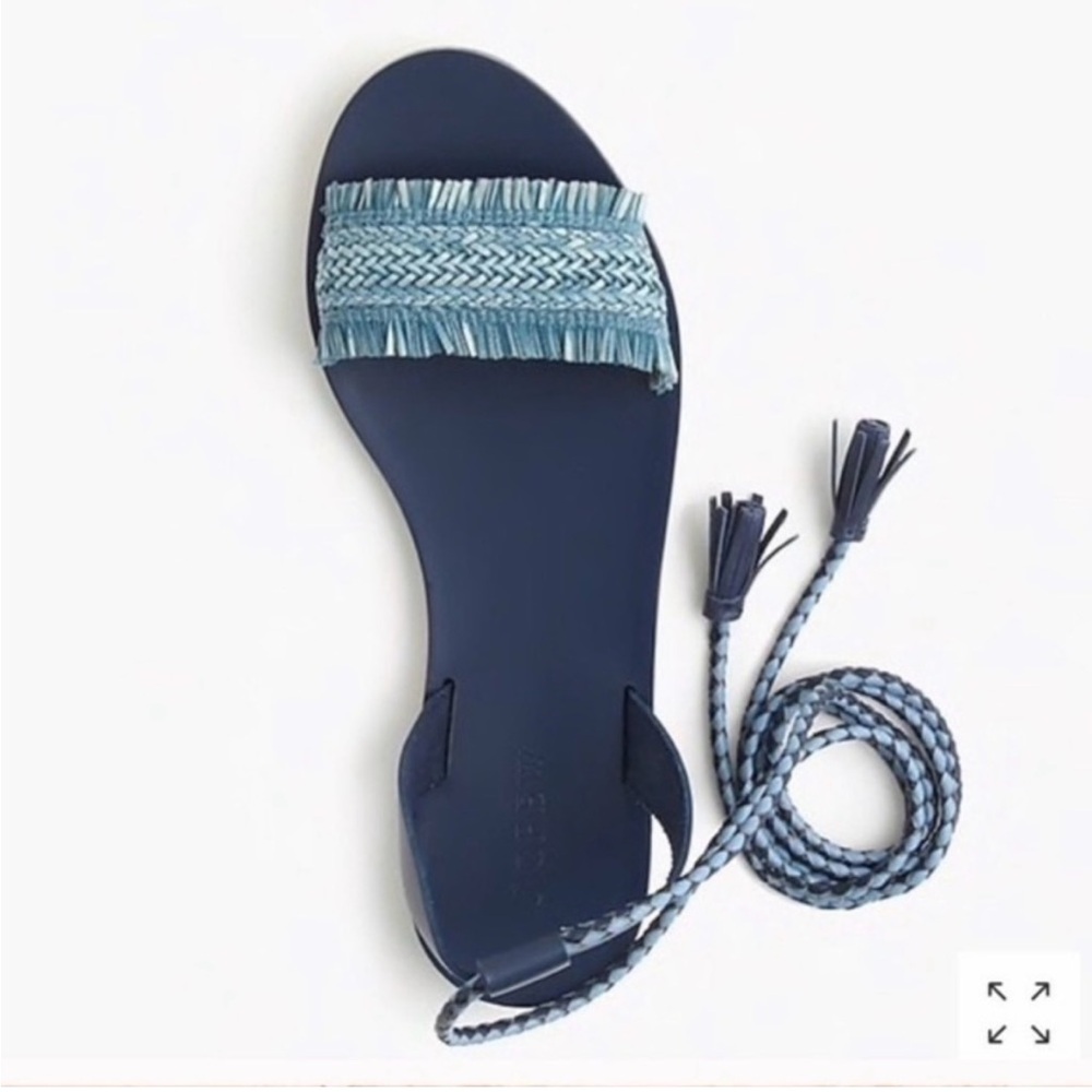 J. Crew Navy and Light Blue Braided Fringe Lace-Up Sandals